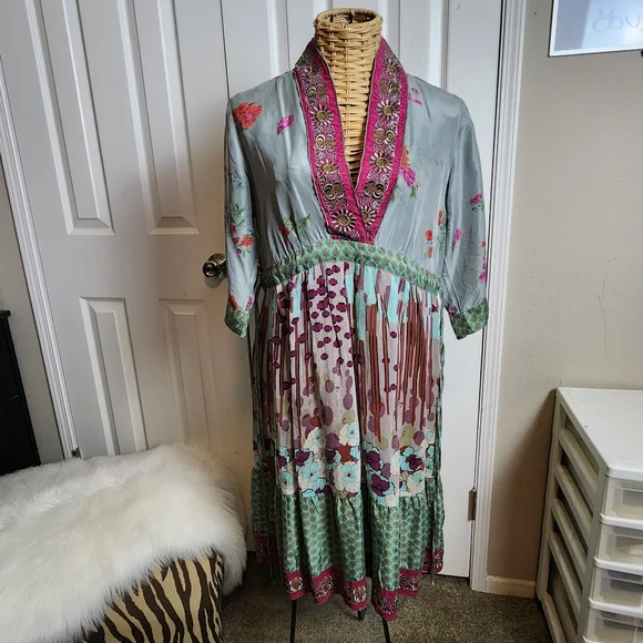 Vintage Johnny Was Rayon Silk Dress - Picture 1 of 7